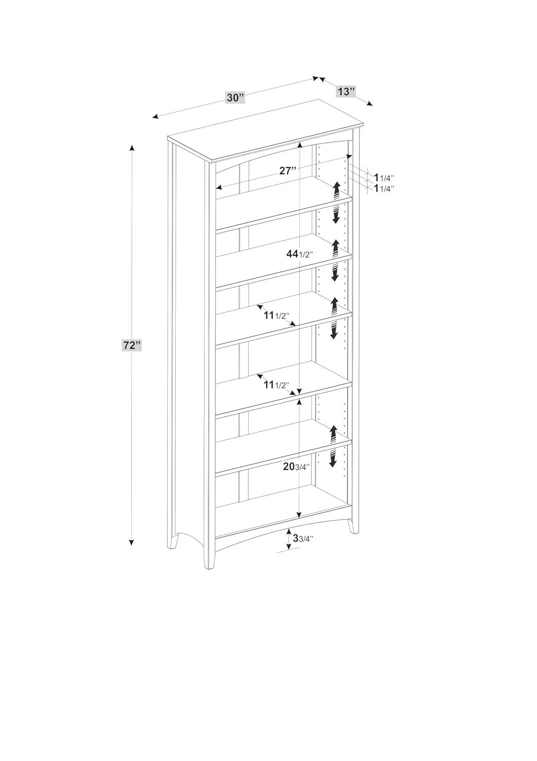 Camaflexi 72” Shaker Style 6-Shelf Wooden Bookcase Closed Back Storage Shelf, White