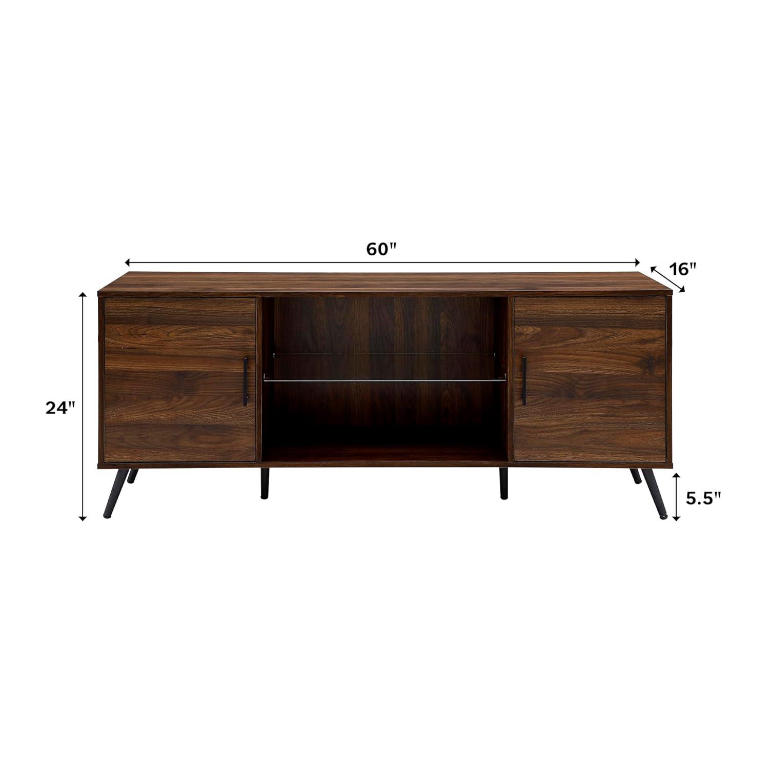 DazzAura Saxon Mid Century Modern Glass Shelf TV Stand for TVs up to 65 Inches, 60 Inch, Walnut