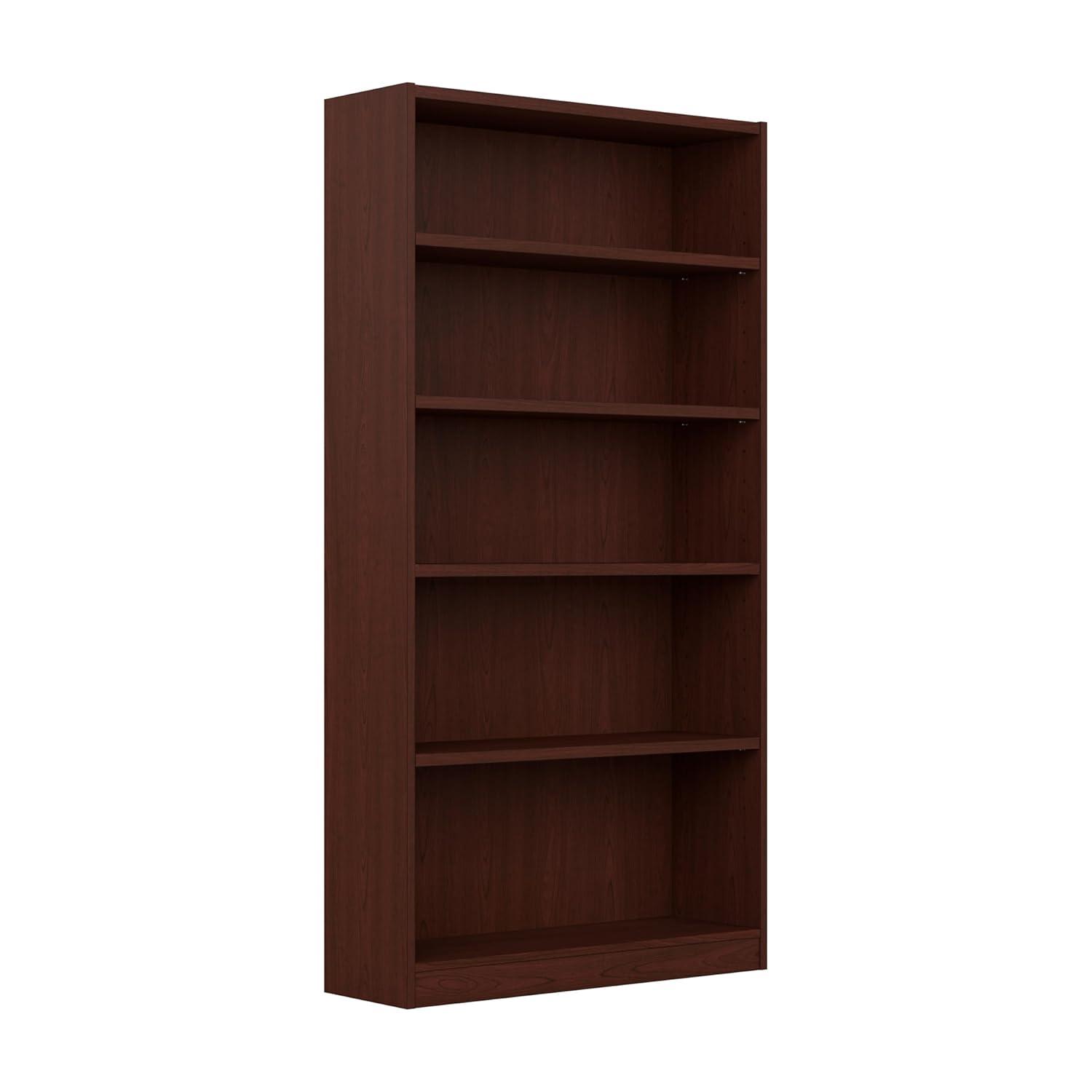 Traditional Adjustable 5-Shelf Cherry Wood Bookcase