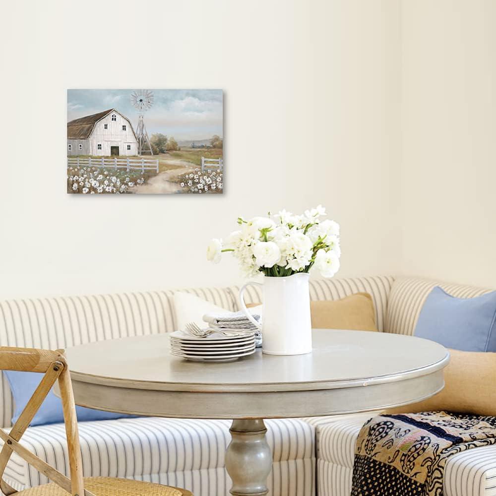 Rustic White Barn and Windmill Canvas Wall Art