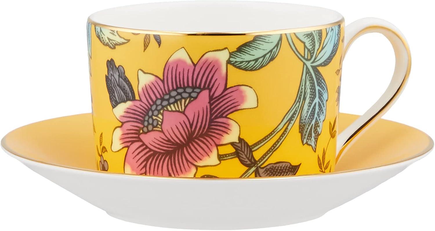 Yellow Floral Ceramic Teacup and Saucer Set