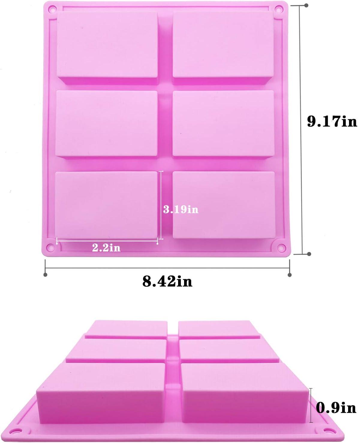 3 Pack Silicone Soap Molds, 6 Cavities Rectangle Silicone Soap Molds, Great for Homemade Craft Soap Mold, Chocolate Mold, Cake Mold ＆ Ice Cube Tray - Just Pop Out（Pink & Blue & Purple）