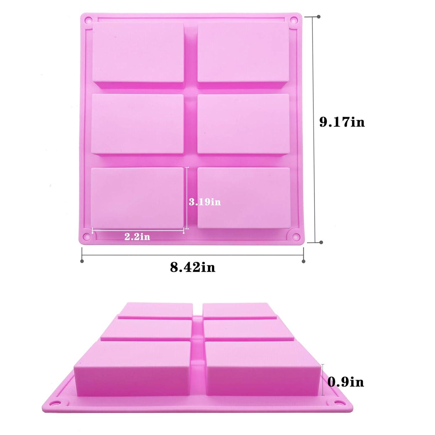 3 Pack Silicone Soap Molds, 6 Cavities Rectangle Silicone Soap Molds, Great for Homemade Craft Soap Mold, Chocolate Mold, Cake Mold & Ice Cube Tray - Just Pop Out(Pink & Blue & Purple)