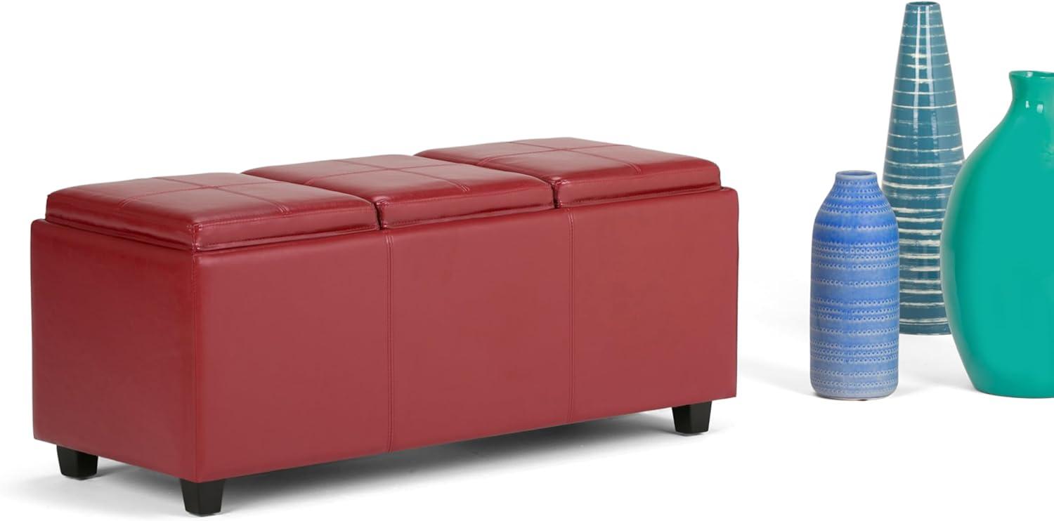 Radicchio Red Avalon Faux Leather Storage Ottoman with Tray