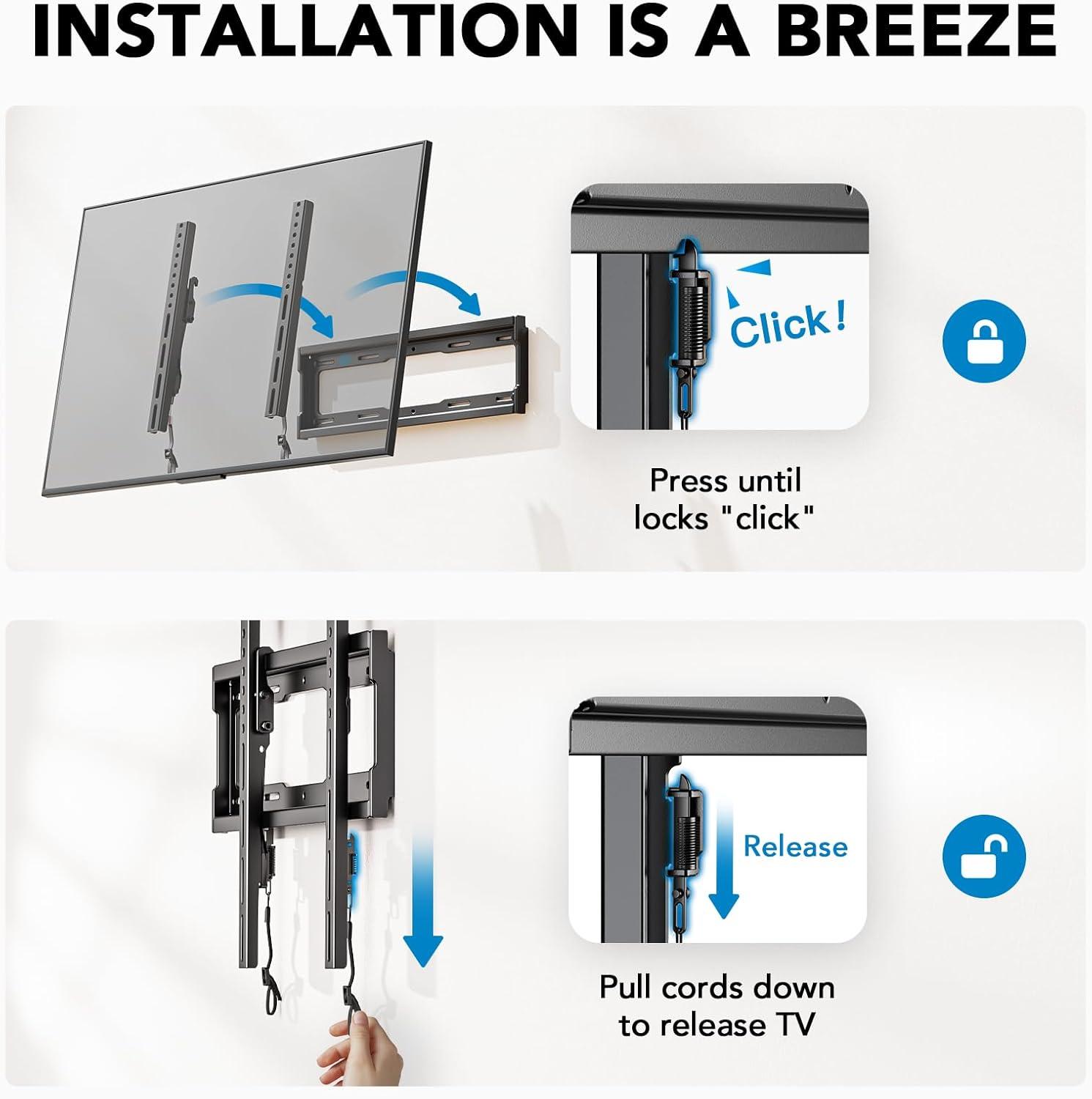 Tilt TV Wall Mount Bracket Low Profile for Most 23-55 Inch LED LCD OLED Plasma Flat Curved Screen TVs, 8 Degrees Tilting for Anti-Glaring, Max VESA 400x400mm and Holds up to 99lbs