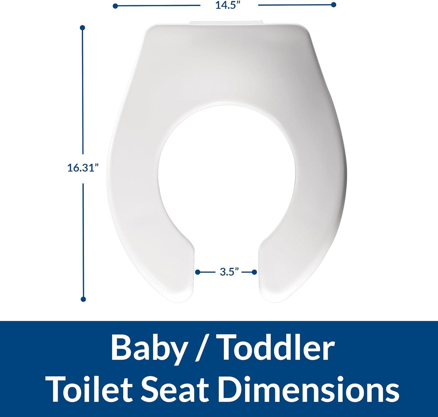 BB955CT Commercial Open Front Baby/Toddler Toilet Seat, Never Loosens, Plastic, White, Round