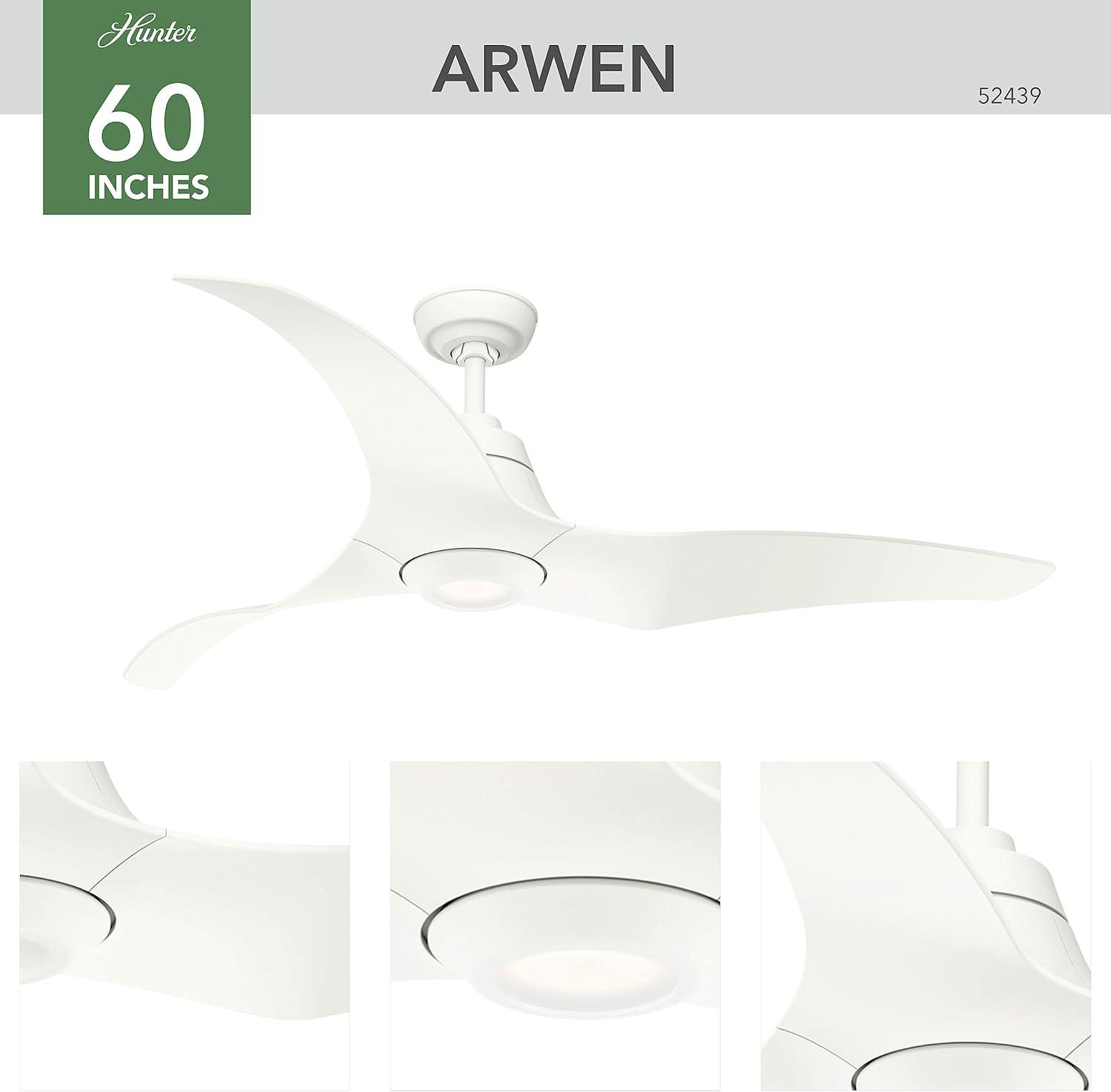 Porcelain White 60" Arwen 3-Blade Ceiling Fan with LED Light and Remote