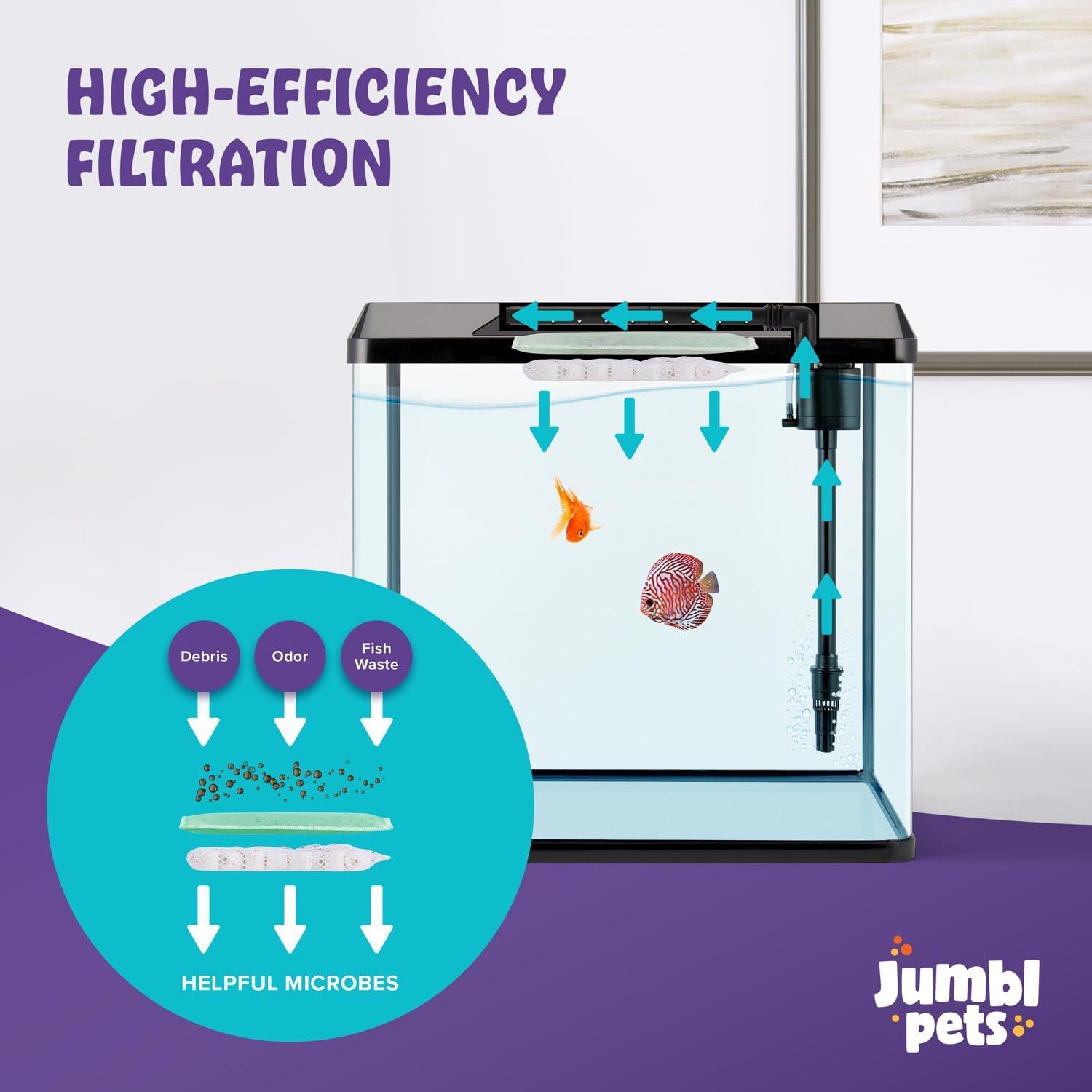 JumblPets Starter Fish Aquarium Kit, Beginner Glass Fish Tank Kit w/LED Lighting & More (4 Gallon)