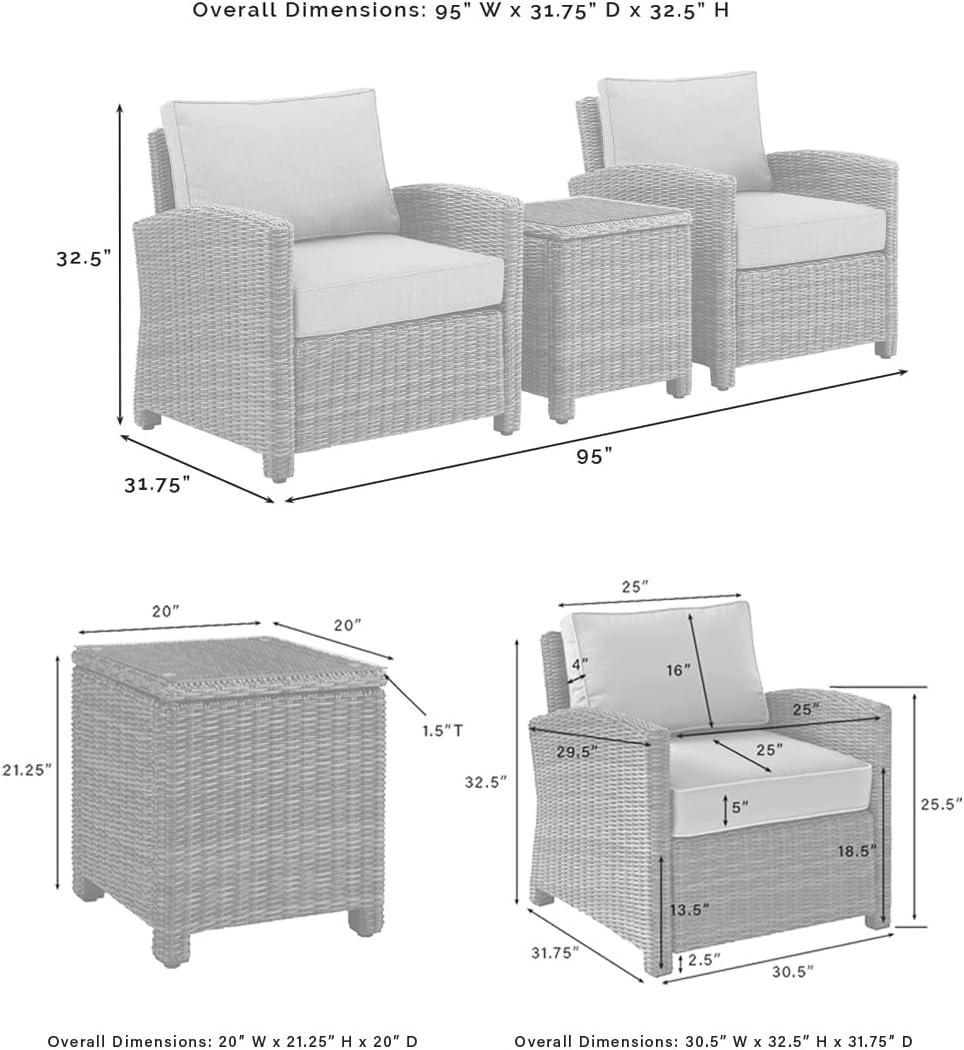 Bradenton 3pc Outdoor Wicker Arm Chairs with Side Table: Steel Frame, UV-Resistant - Crosley
