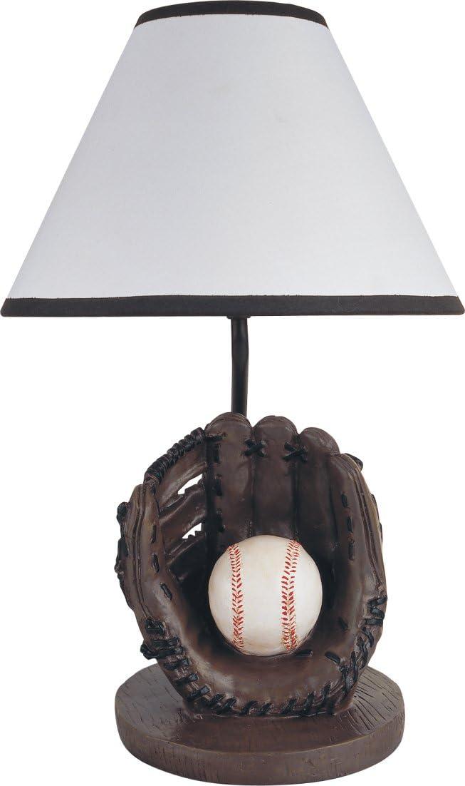 Brown Poly Resin Baseball Table Lamp with White Shade