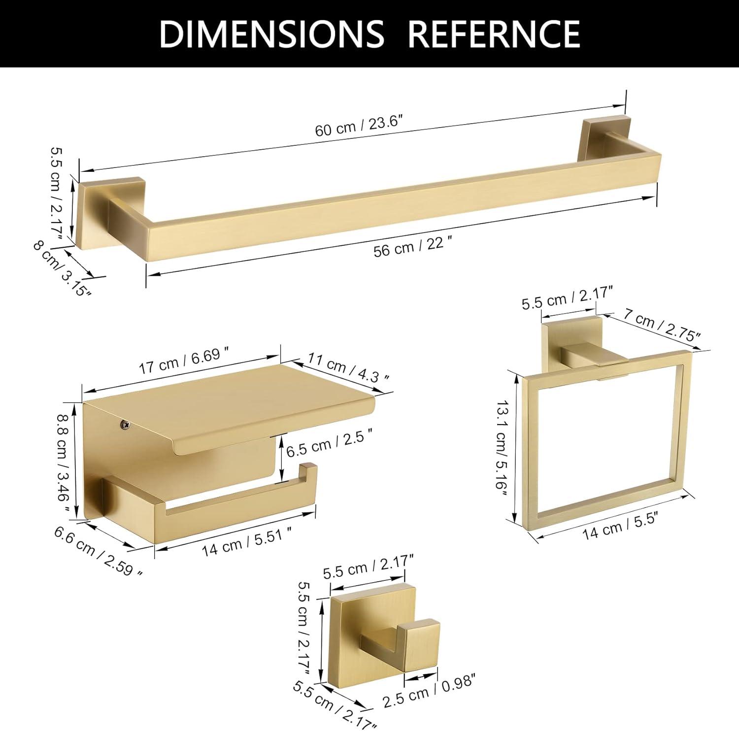 Gold 5-Piece Modern Square Bathroom Hardware Set