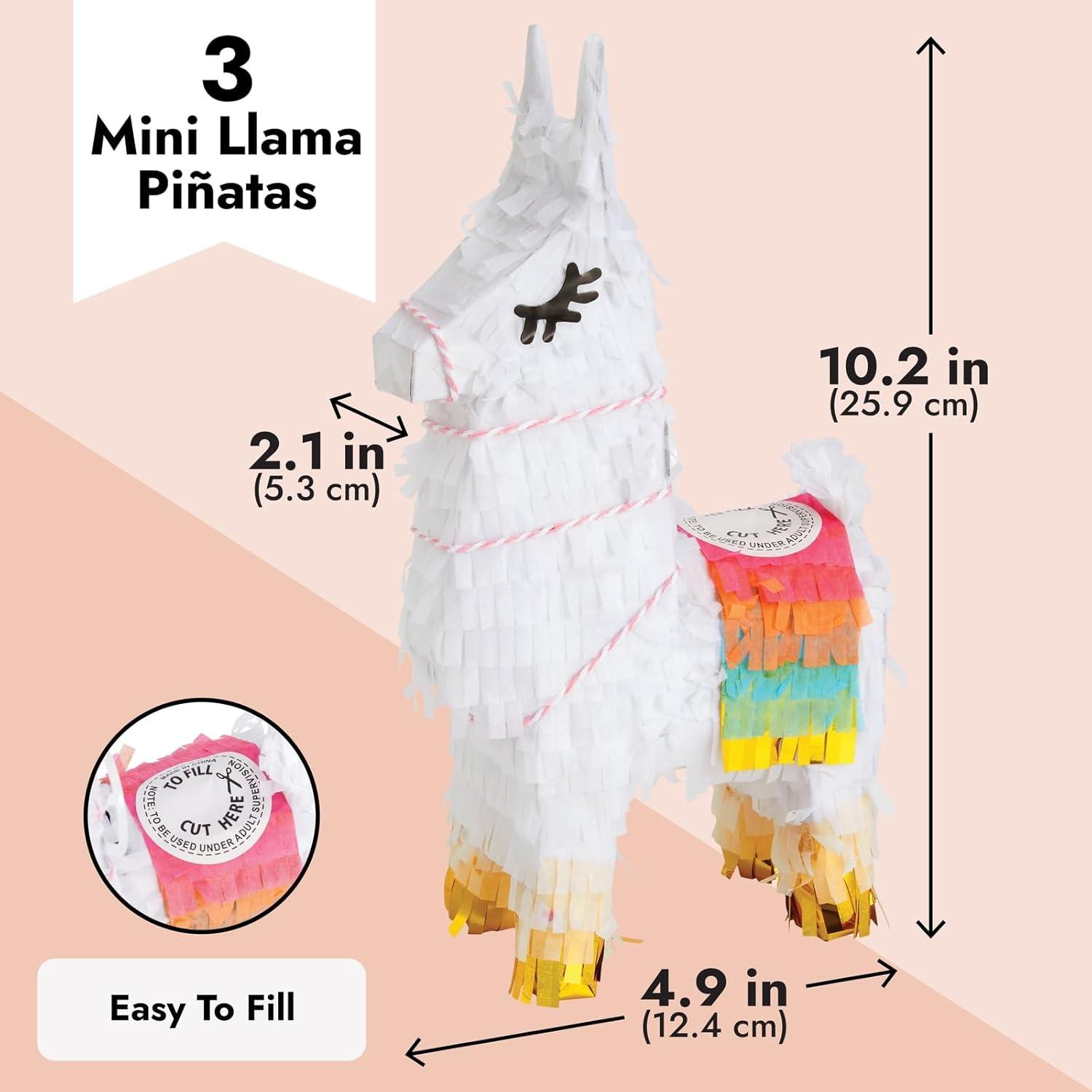 Juvale 3 Pack of Mini Llama Pinatas for Birthday Celebration, Fiesta Decorations, Animal-Themed Party Supplies, 4.9 x 2.1 x 10.2 In