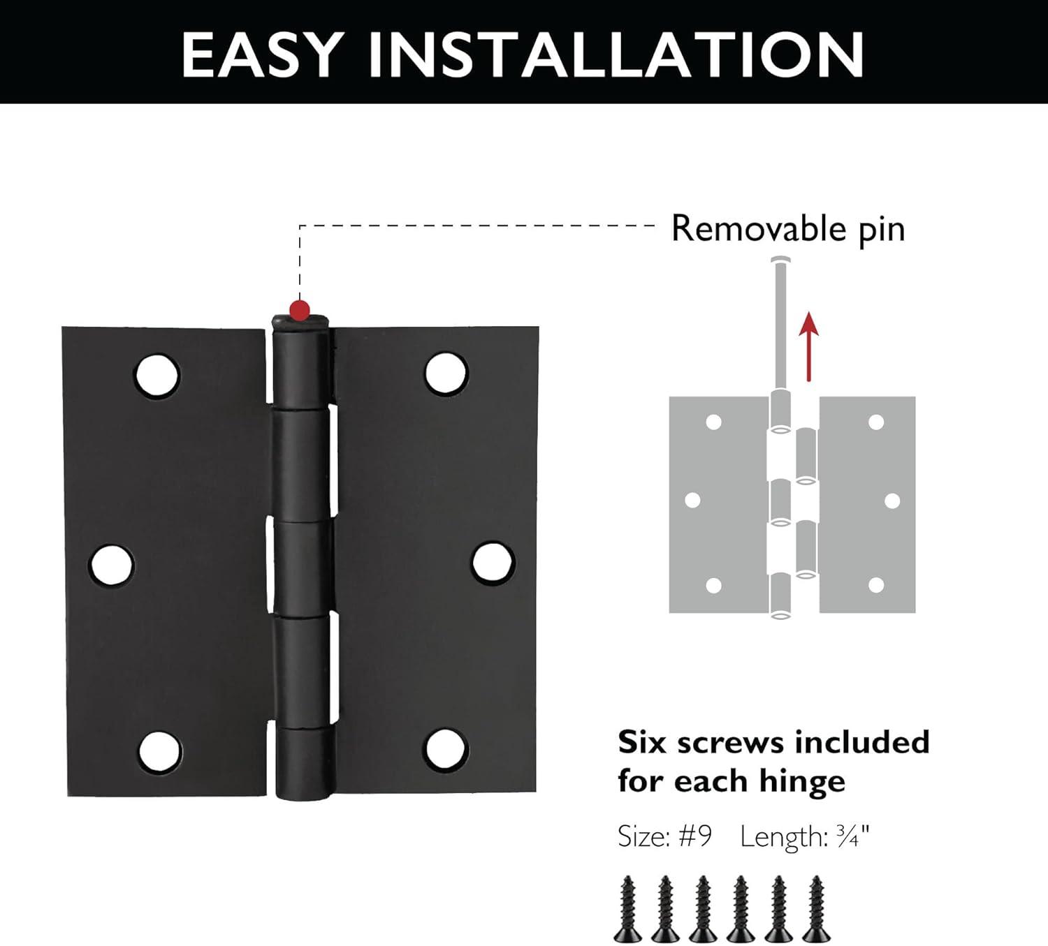 Matte Black Steel Square Corner Door Hinges 3-Pack