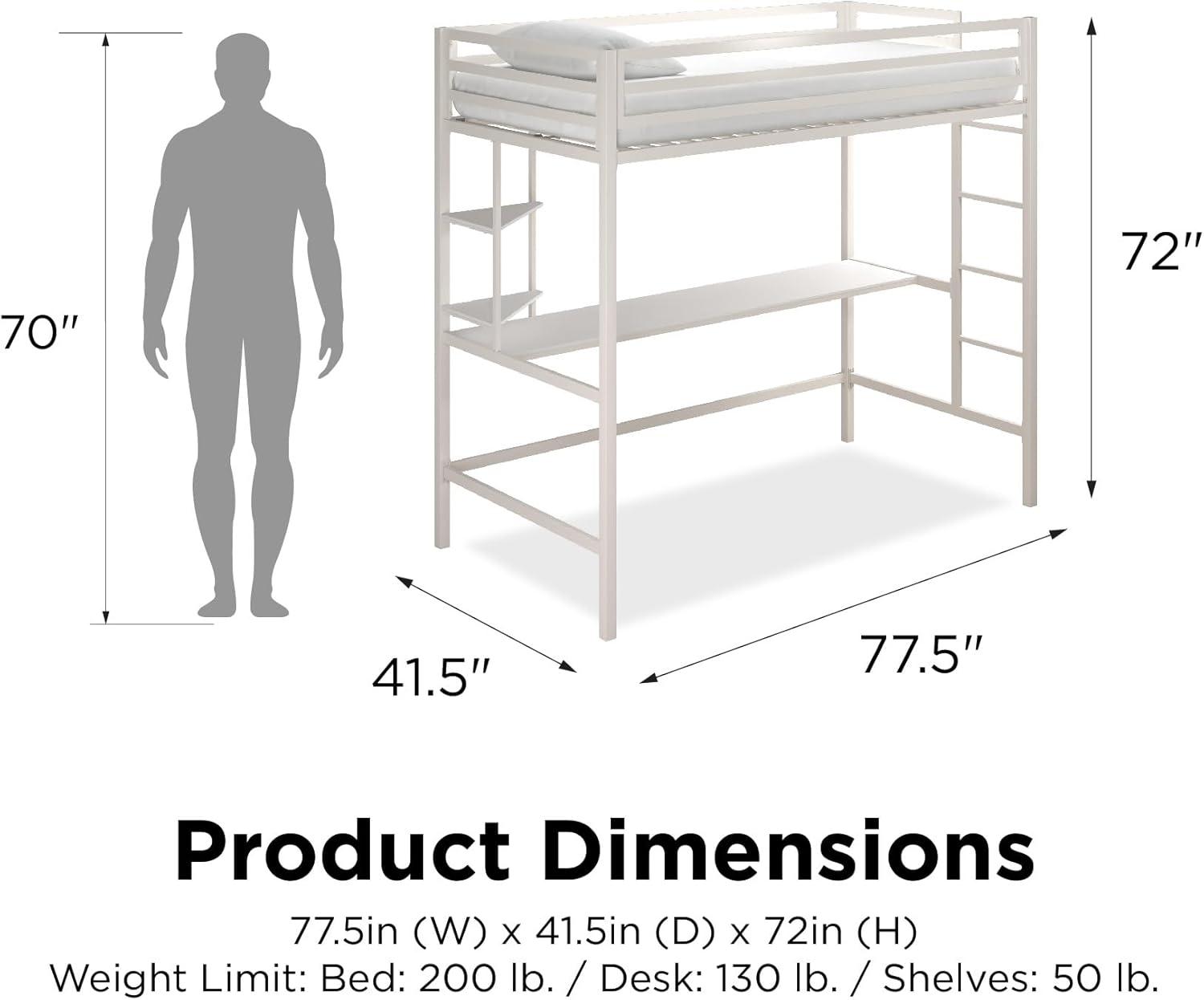 Maxwell Metal Loft Bed with Built-in-Desk by Novogratz