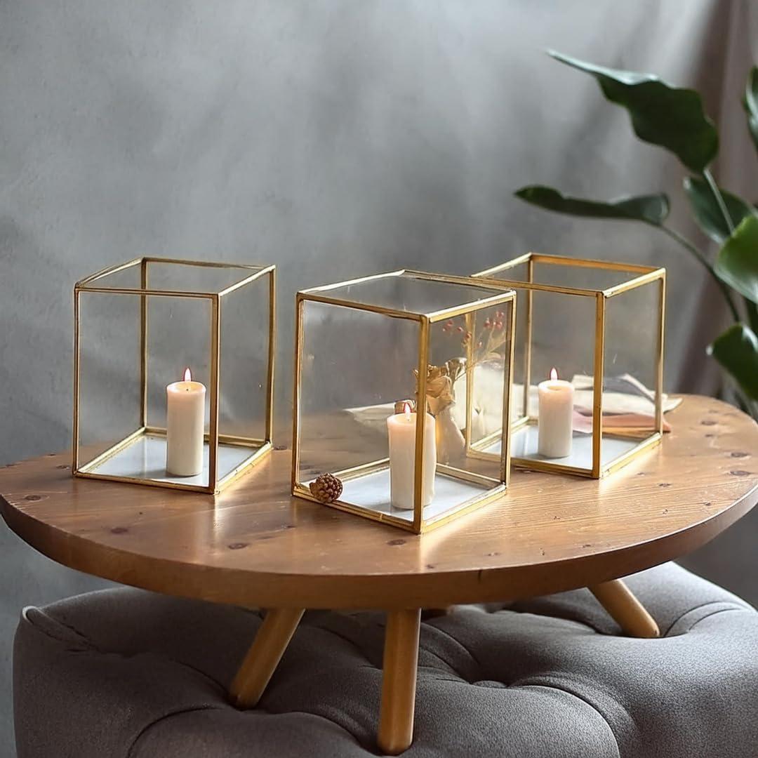 Koyal Wholesale Gold Geometric Hurricane Candle Holder Set of 6 for Wedding Centerpiece, Home Decor, Patio Decor