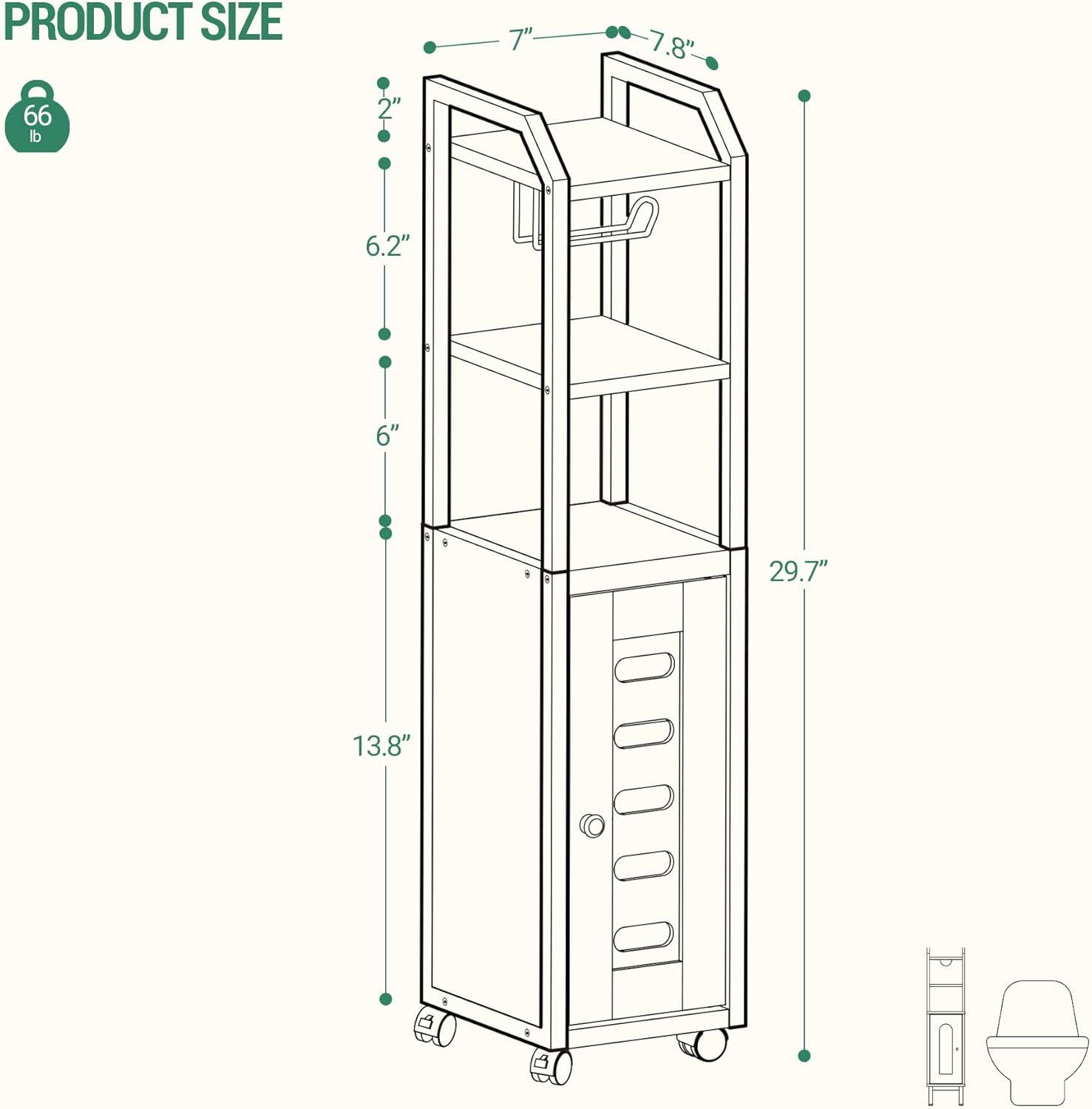 Rustic Brown and Black Bathroom Storage Cabinet with Wheels