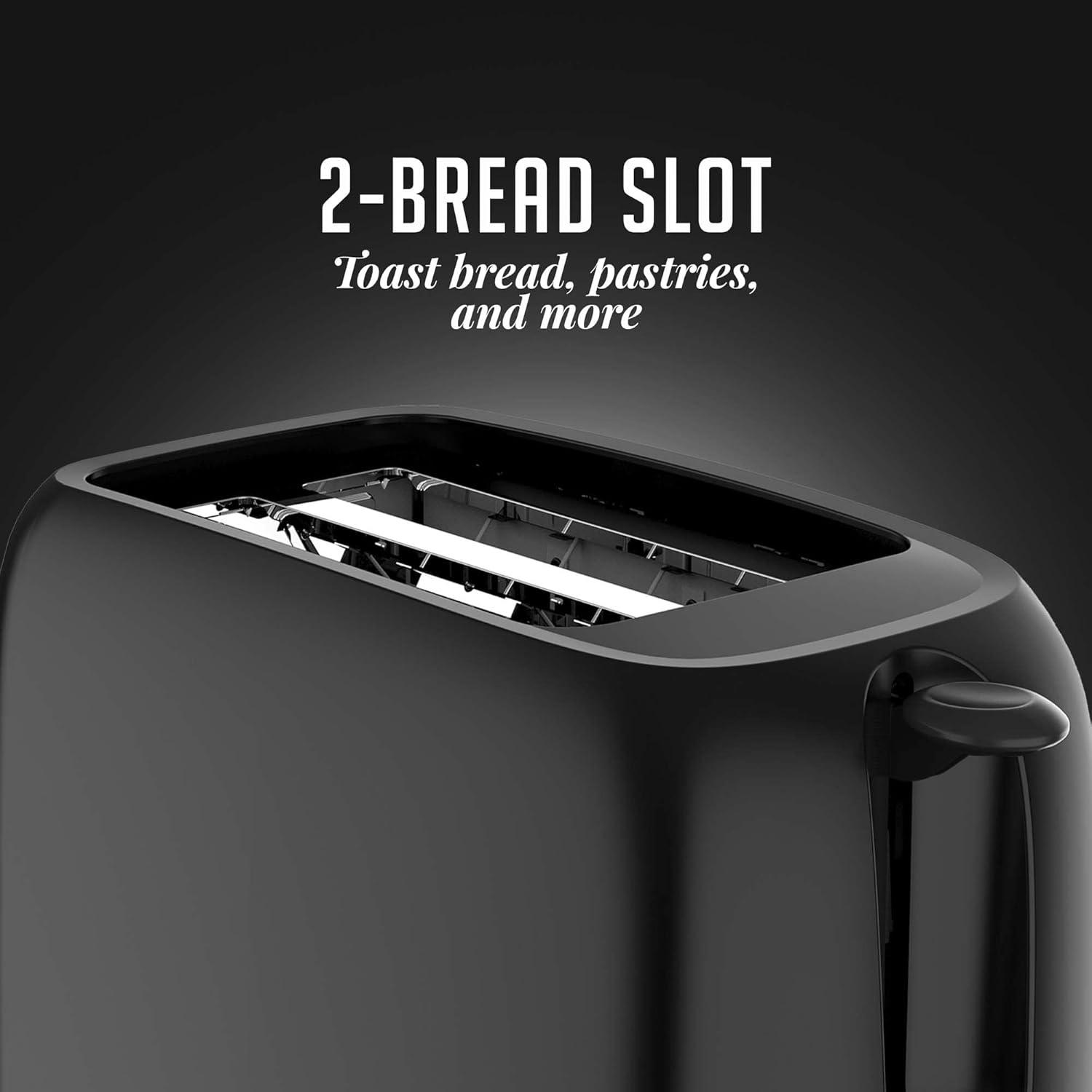 OVENTE Electric 2 Slice Toaster, 6 Shade Toast Settings, Removable Crumb Tray, Black TP2210B