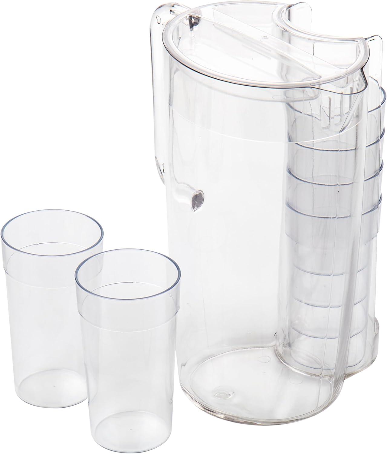 Mind Reader Pitcher and Cup Set, 8 Cups, Drink Pitcher with Lid, Glass Storage, Serving Set, 6.5"L x 6.5"W x 10.5"H, Clear