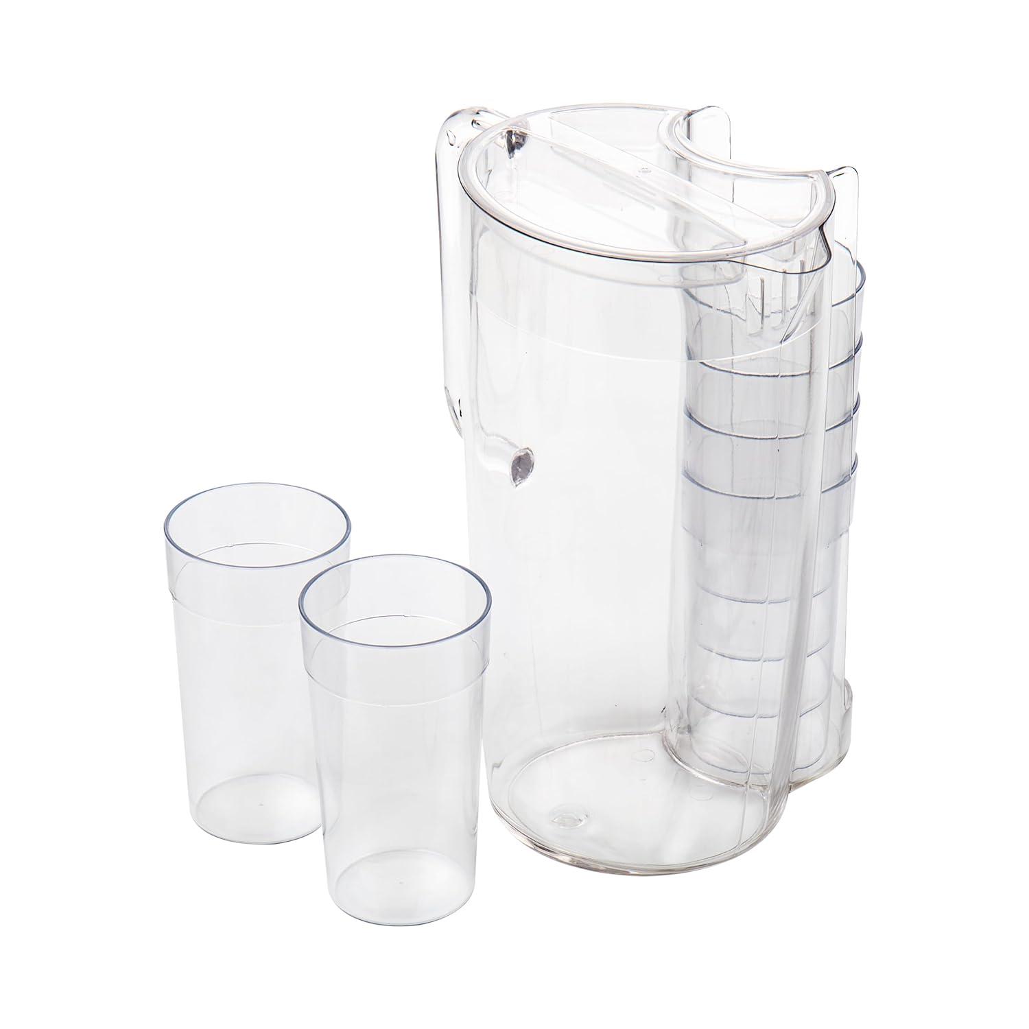 Mind Reader Pitcher and Cup Set, 8 Cups, Drink Pitcher with Lid, Glass Storage, Serving Set, 6.5"L x 6.5"W x 10.5"H, Clear