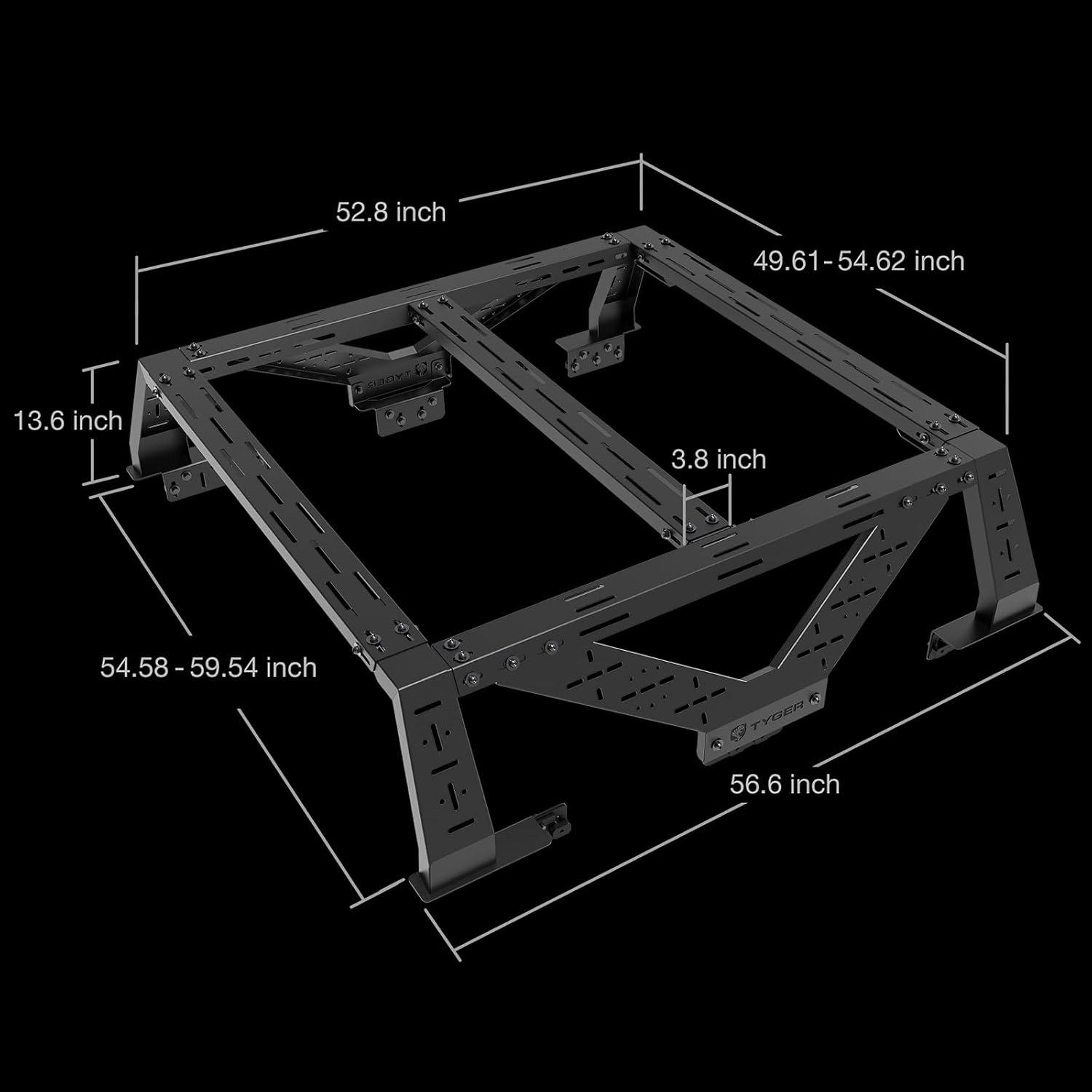 Tyger Auto Plate Style Overland Bed Rack for Mid-Size Pickup Trucks | Compatible with Tacoma, Ranger, Gladiator, Colorado, Canyon (see image for size chart) | TG-BK2U55347