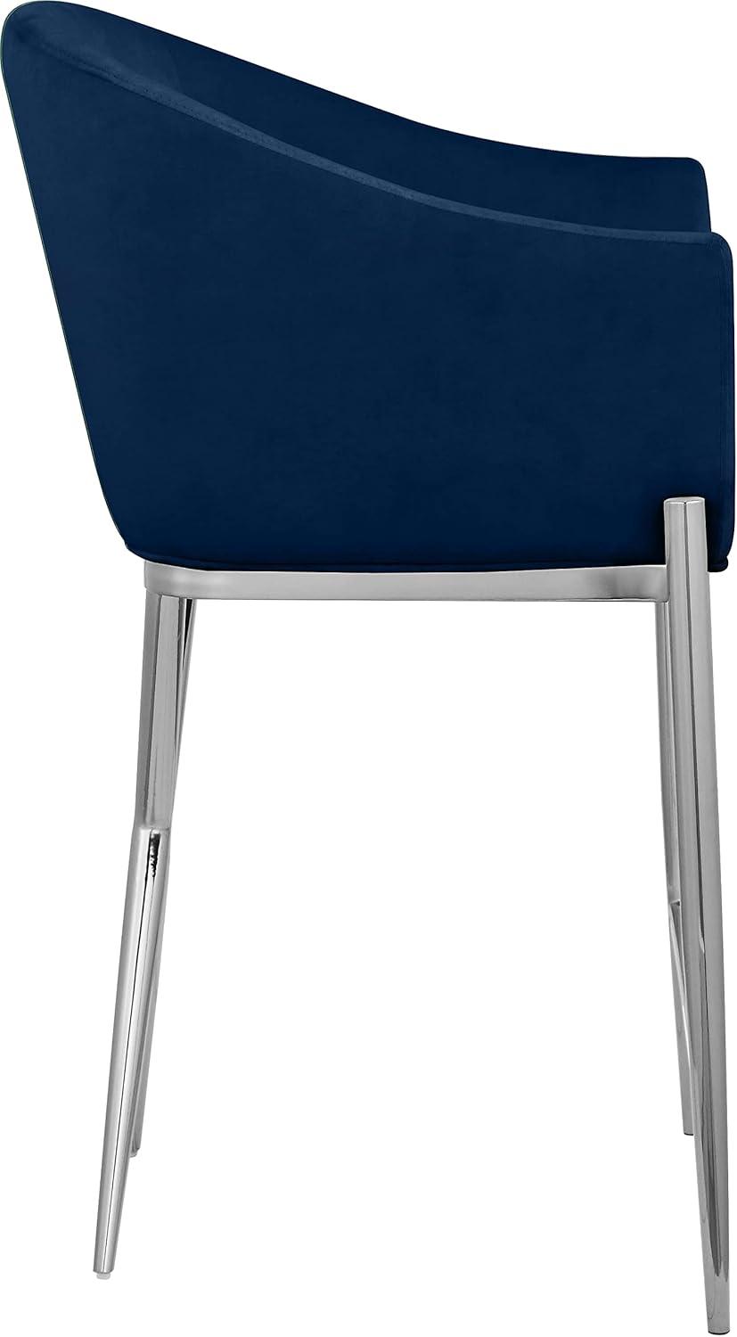 Xavier Navy Velvet Counter Stool with Chrome Metal Legs