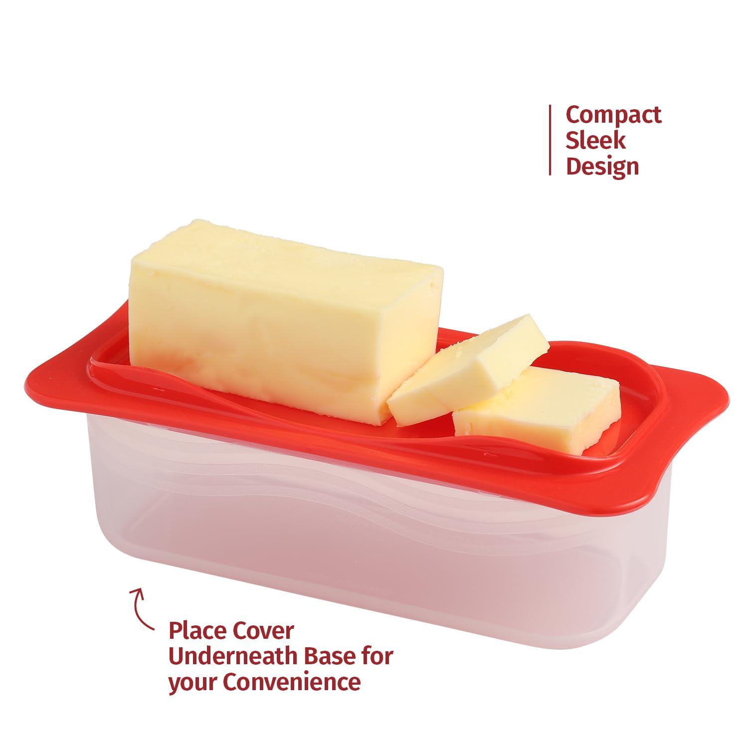 Signora Ware Plastic Butter Dish with Lid Butter Holder Storage Container, Red