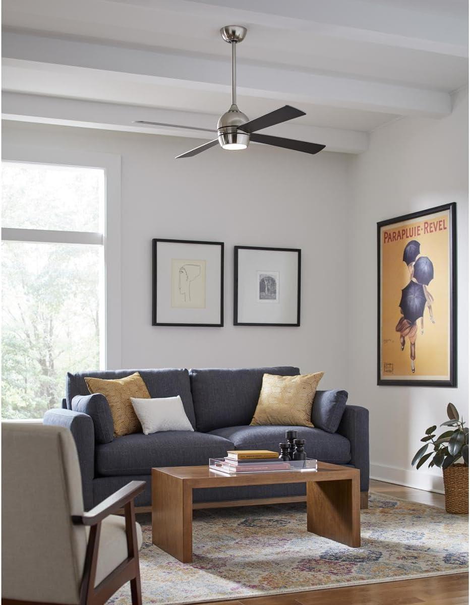 Kwad 52" Smart Ceiling Fan with LED Light and Remote, Brushed Nickel