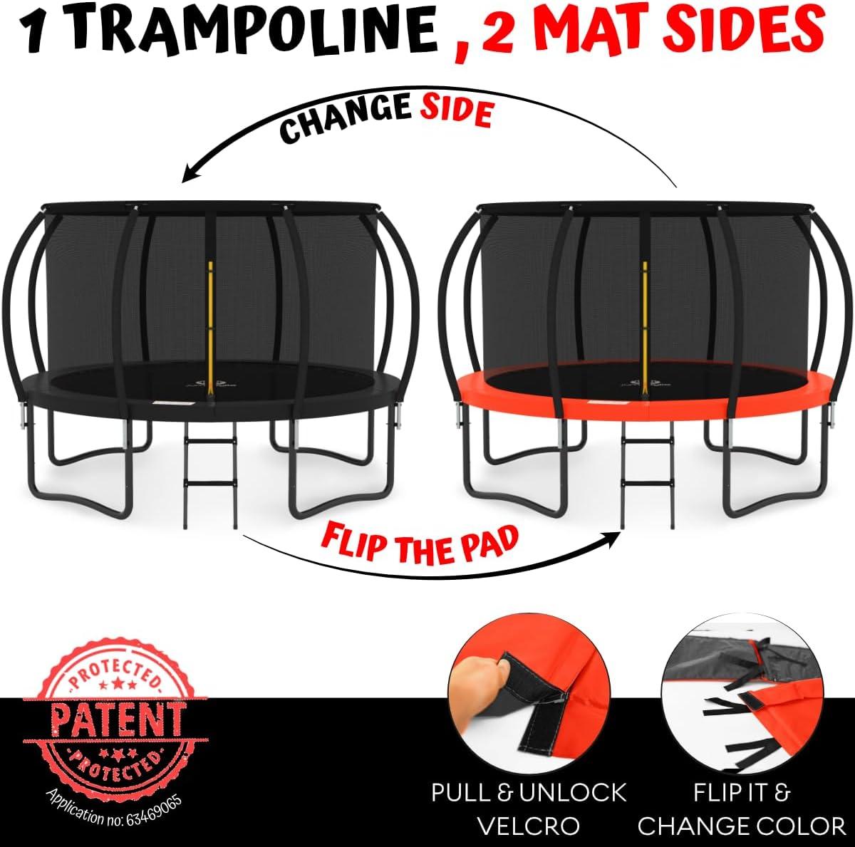 12FT Red Round Trampoline with Enclosure and Ladder