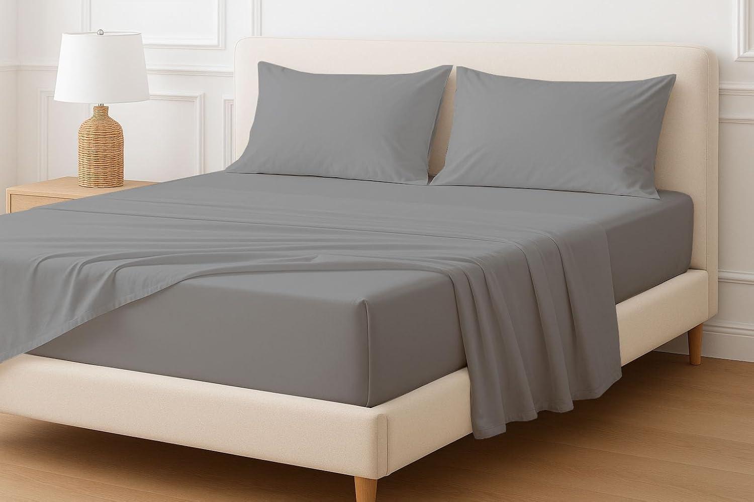 Egyptian Linens Soft Cotton Sateen Sheet Set - Extra Deep Fitted (22 inches) Gray Queen