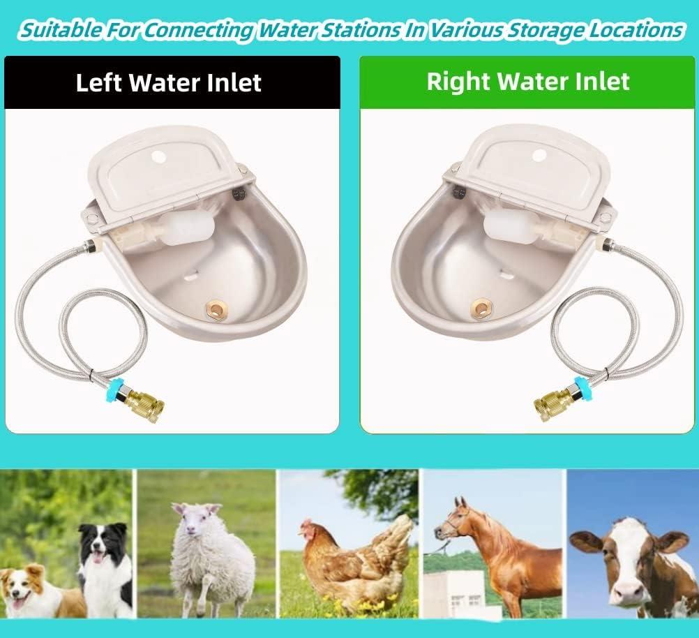 Boajf Automatic Dog Water Dispenser with Float Valve, Automatic Water Bowl for Dogs with Drainage System, Livestock Water Trough with Hose Connector, Wall Mounted Outdoor Stainless Steel Waterer