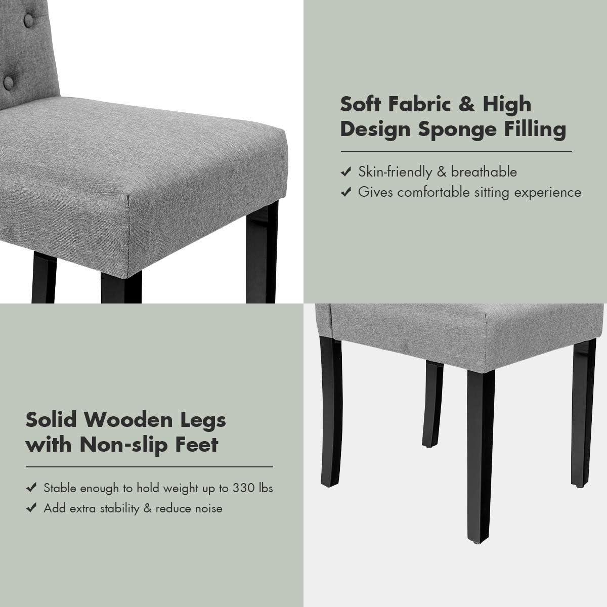 Westice Dining Room Chairs Set of 4 Upholstered Fabric Kitchen Chairs Dining Room Side Chair with Nailhead Trim and Rubber Wood Legs for Small Space Apartment, Light Gray