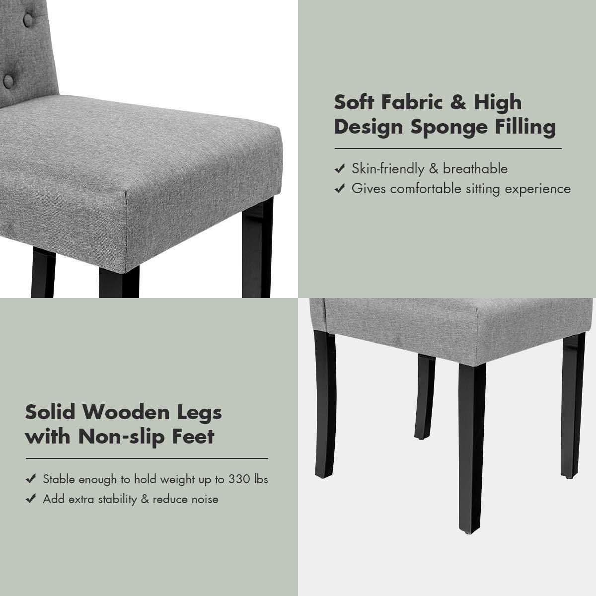 Westice Dining Room Chairs Set of 4 Upholstered Fabric Kitchen Chairs Dining Room Side Chair with Nailhead Trim and Rubber Wood Legs for Small Space Apartment, Light Gray