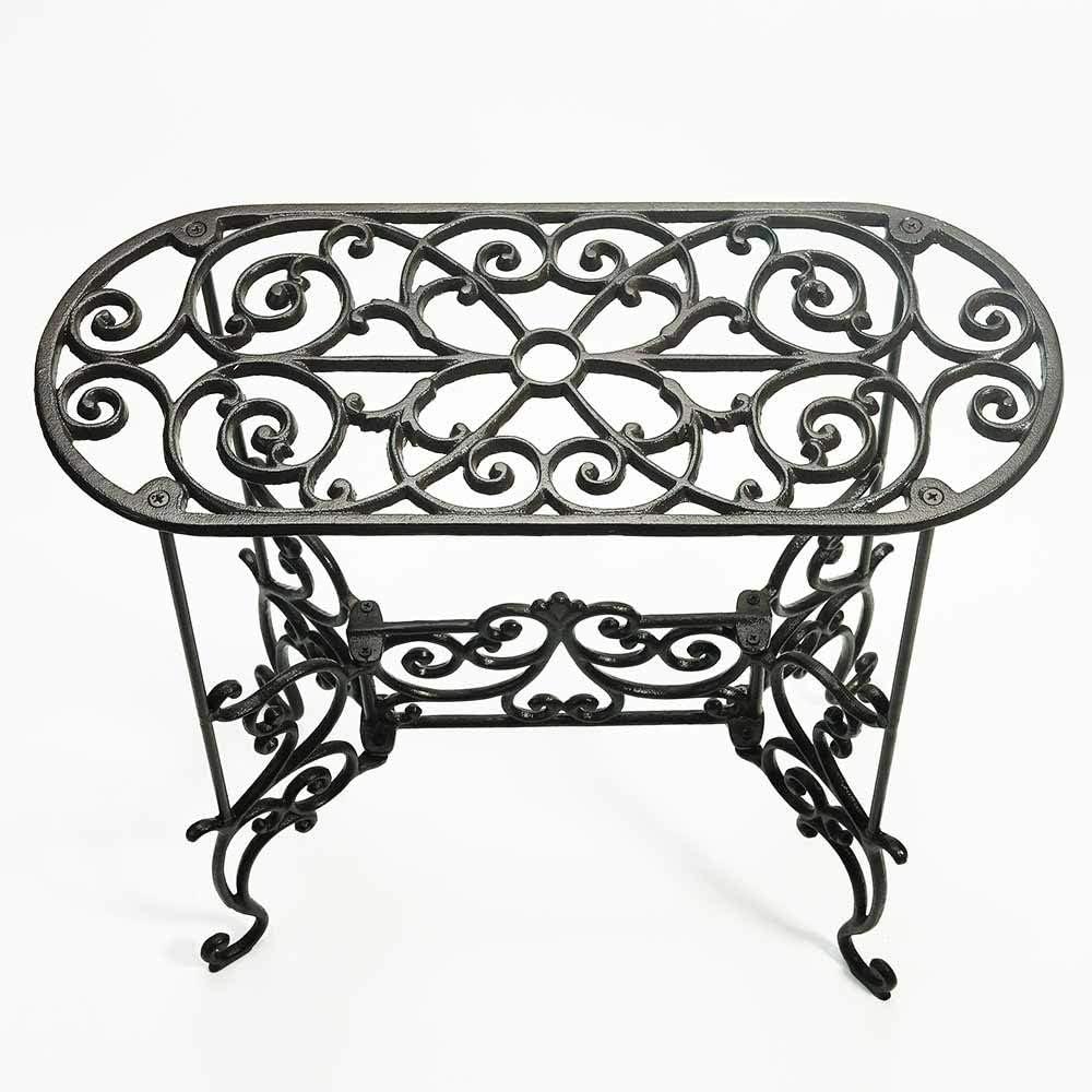 Vintage Black Cast Iron Plant Stand Table