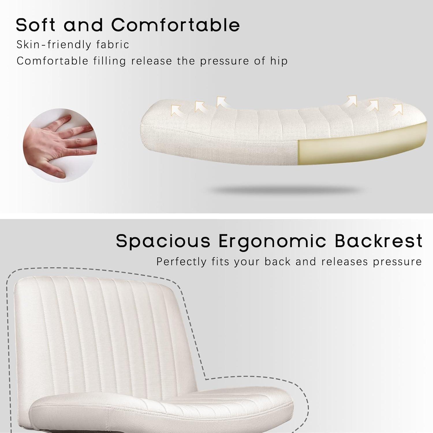 FDW Criss Cross Chair Armless Office Chair No Wheels Modern Swivel Height Adjustable Ergonomic Desk Chair With Wide Seat Computer Task Vanity Chair For Home Office