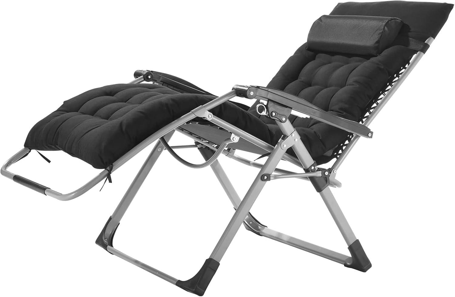 Black Cushioned Zero Gravity Recliner Lounger with Tray