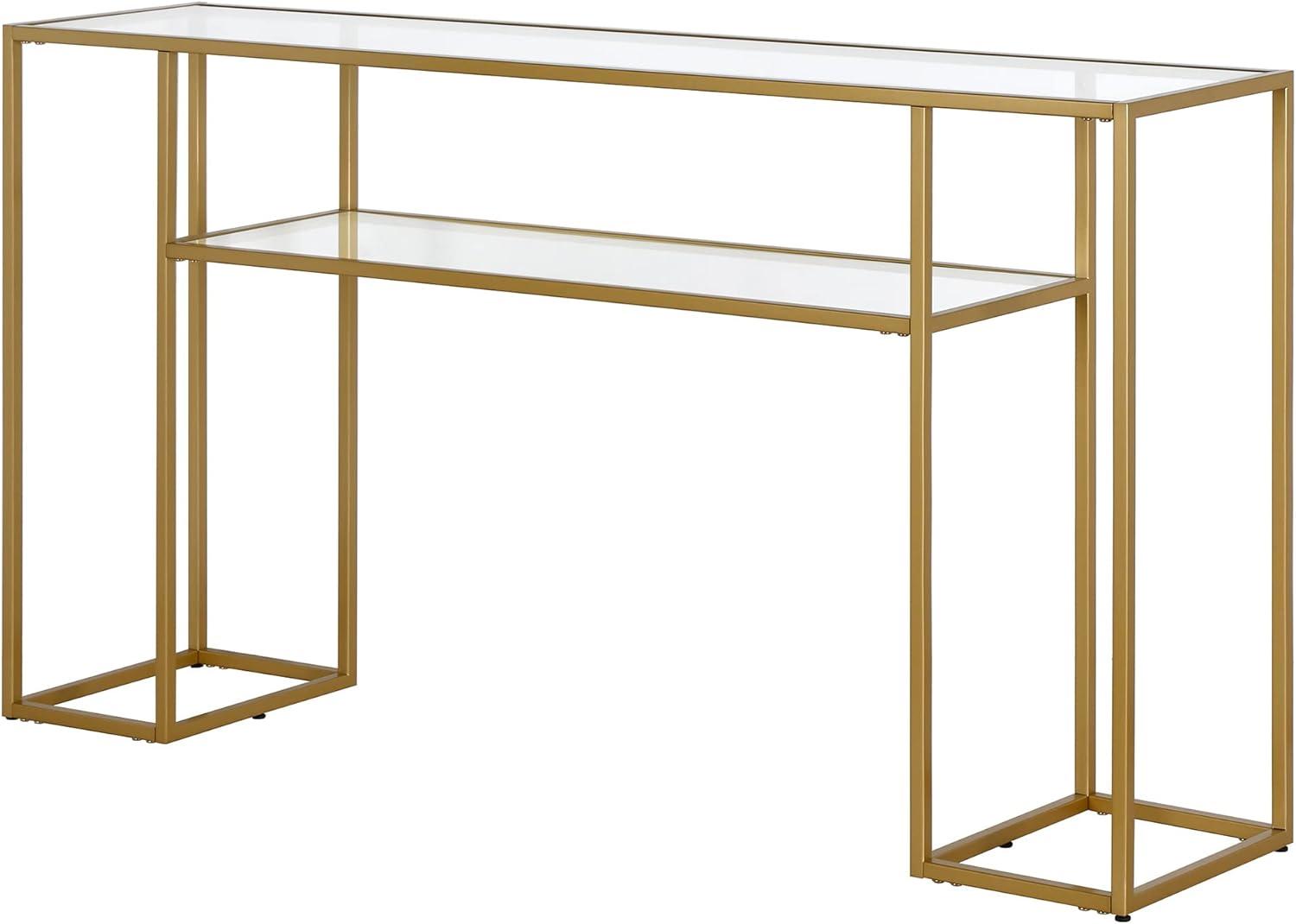 Evelyn&Zoe Marilyn 55" Wide Rectangular Console Table, Brass