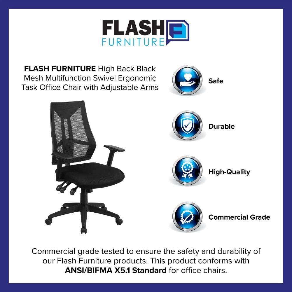 Flash Furniture High Back Black Mesh Multifunction Swivel Ergonomic Task Office Chair with Adjustable Arms