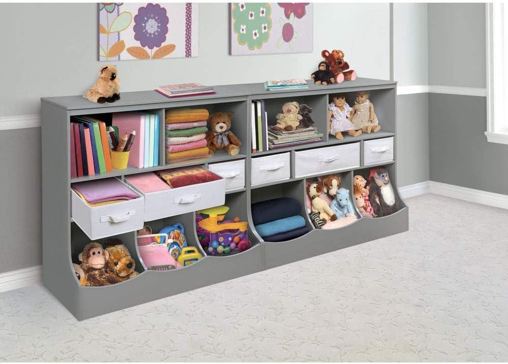 Modern Gray and White Kids Storage Unit with Baskets and Cubes