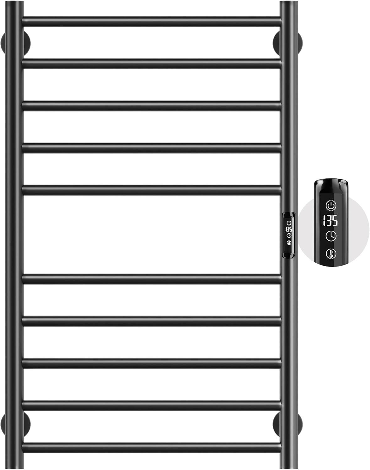 VEVOR 10-Bar Wall-Mounted Heated Towel Warmer Rack, Black, Adjustable Temperature