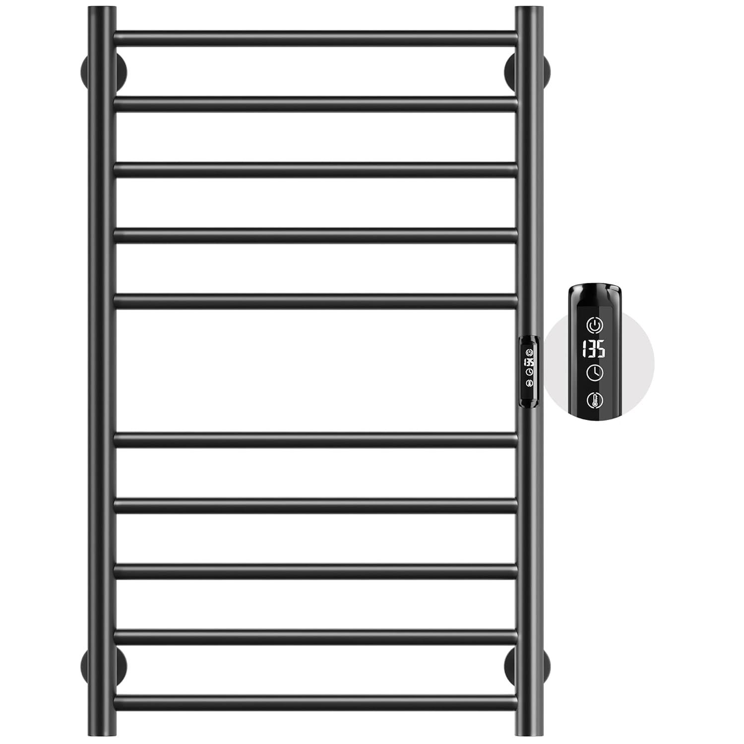 VEVOR 10-Bar Wall-Mounted Heated Towel Warmer Rack, Black, Adjustable Temperature