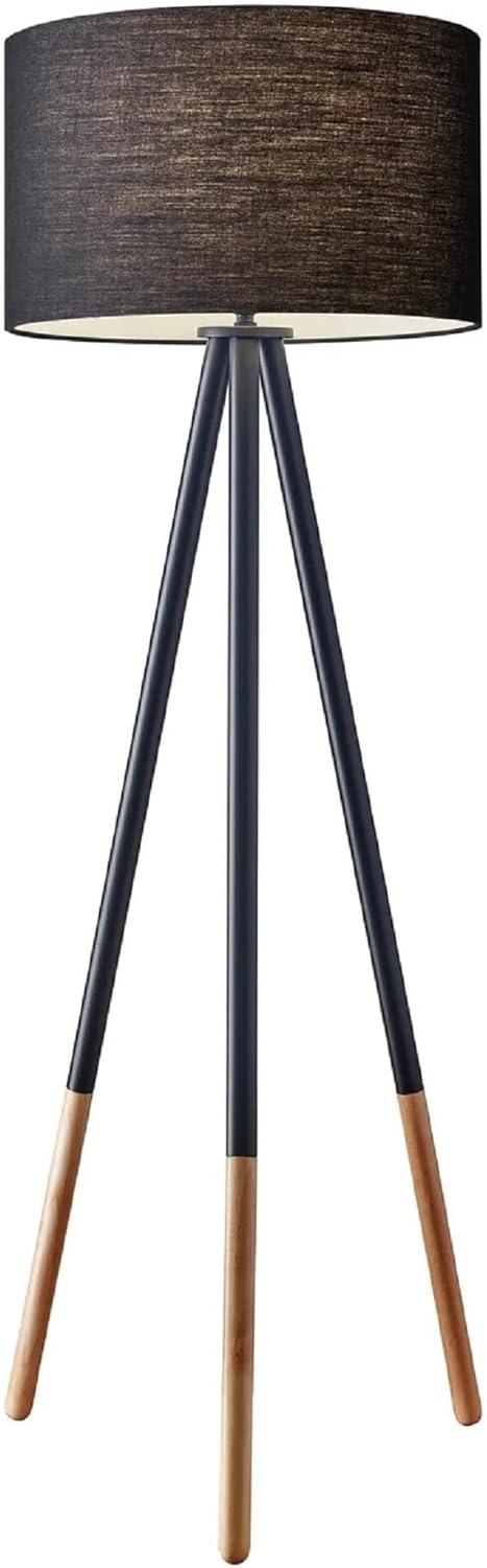 60.25" 3-way Louise Floor Lamp Black - Adesso: Metal Legs, Linen Drum Shade, UL Listed