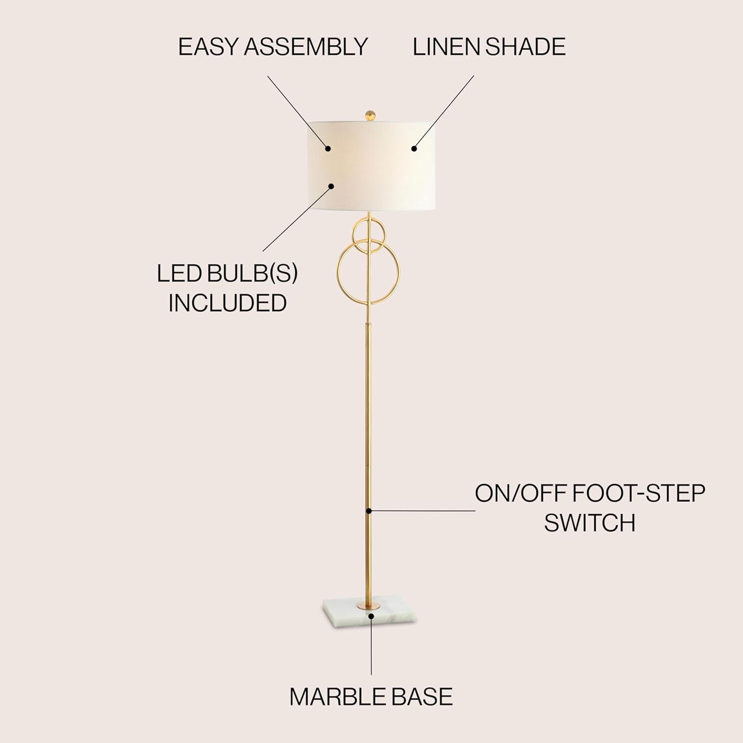 JONATHAN Y JYL1097A Haines 60" Modern Circle Marble/Metal LED Floor Lamp, Classic, Glam, Transitional for living room, dinning room, bedroom, office Bulb Included, Gold