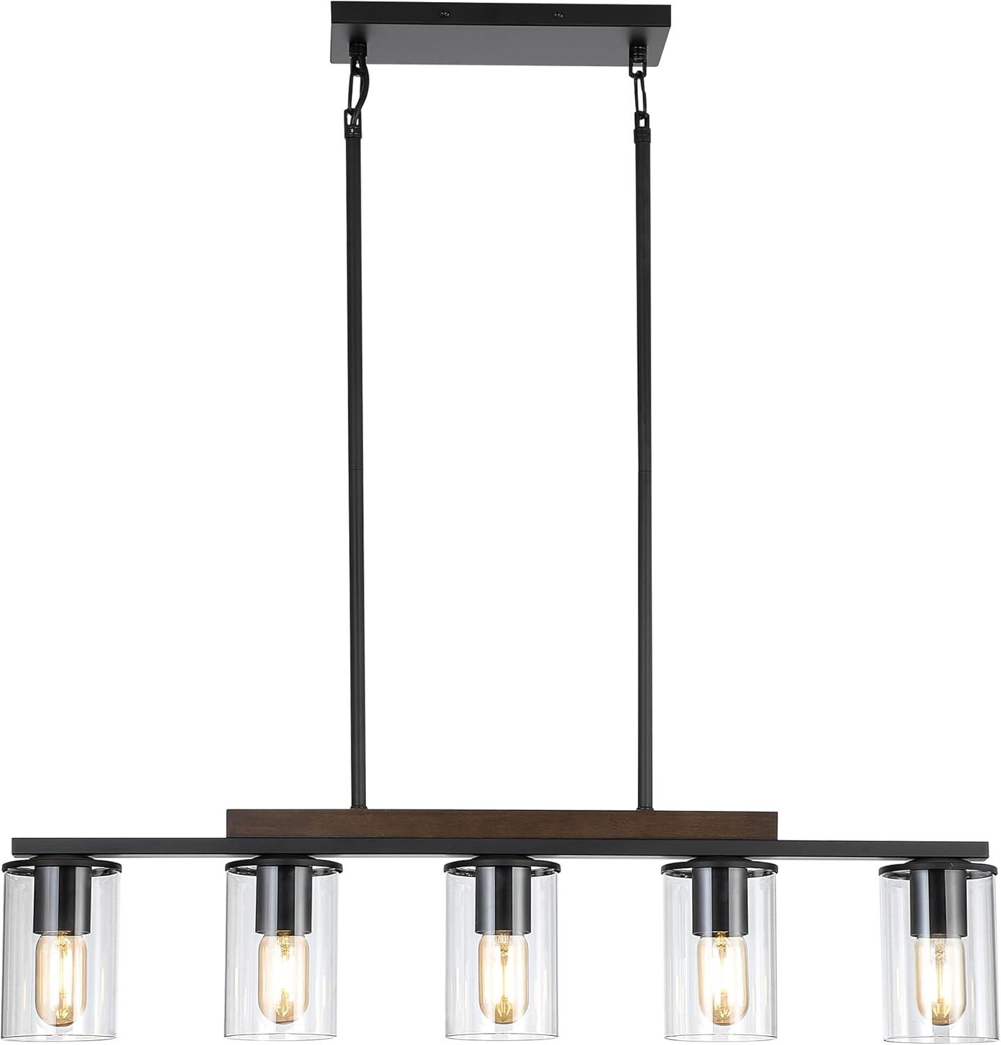 Black and Wood 5-Light Linear Island Chandelier