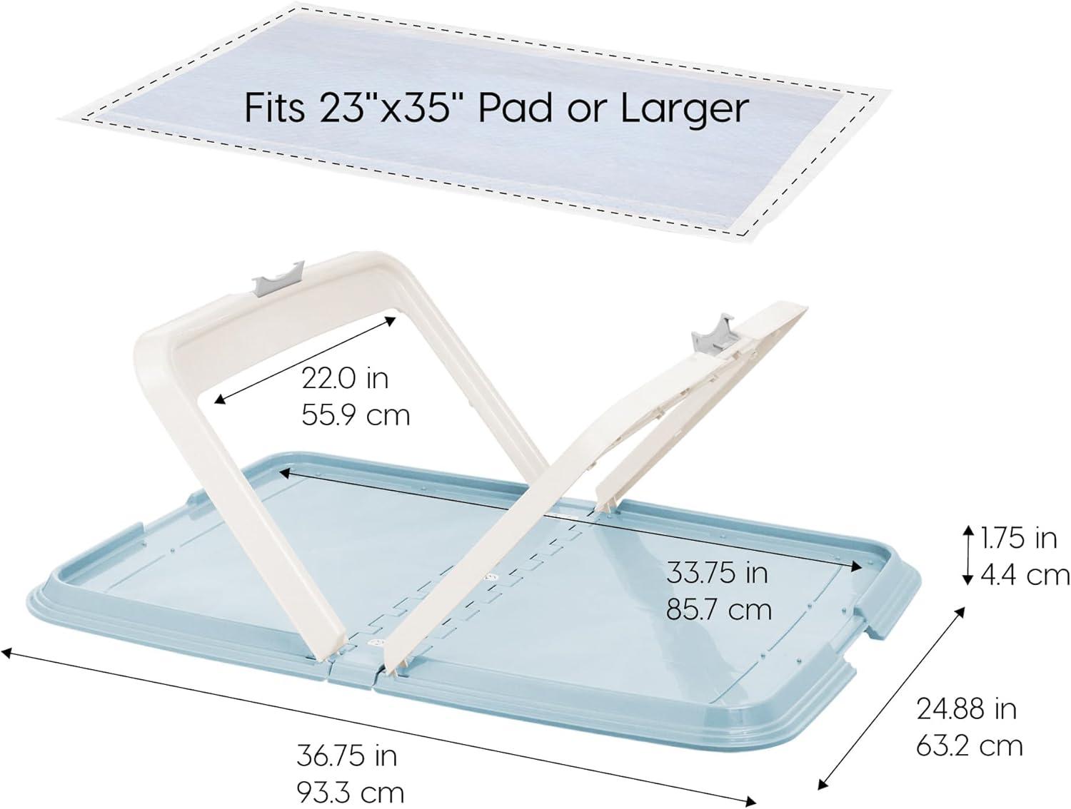 IRIS USA Pee Pad Holder - For Large Sized Dog and Puppy Pee Pads, Secured Latches, Non-Skid Feet, High Polish Finish for Easy Cleaning, Leak Protection, Fits 23"x35" Pad or Larger, Square, Blue