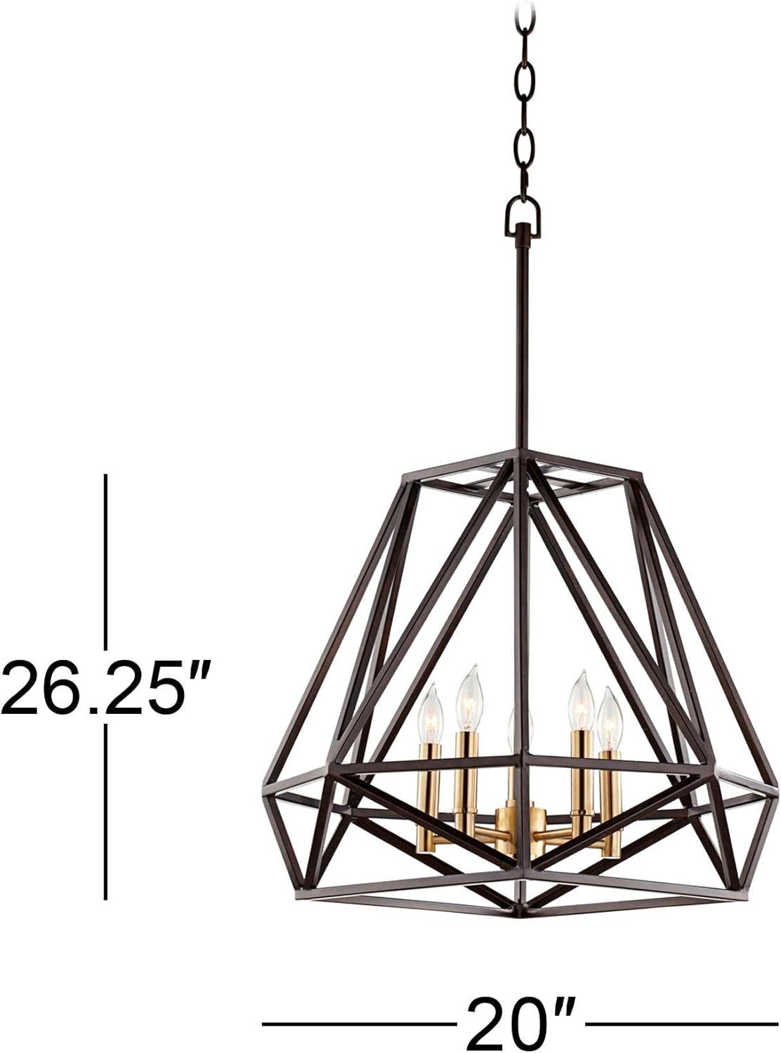 Franklin Iron Works Hawking Bronze Pendant Chandelier 20" Wide Modern Geometric Cage 5-Light Fixture for Dining Room House Kitchen Island Bedroom Home