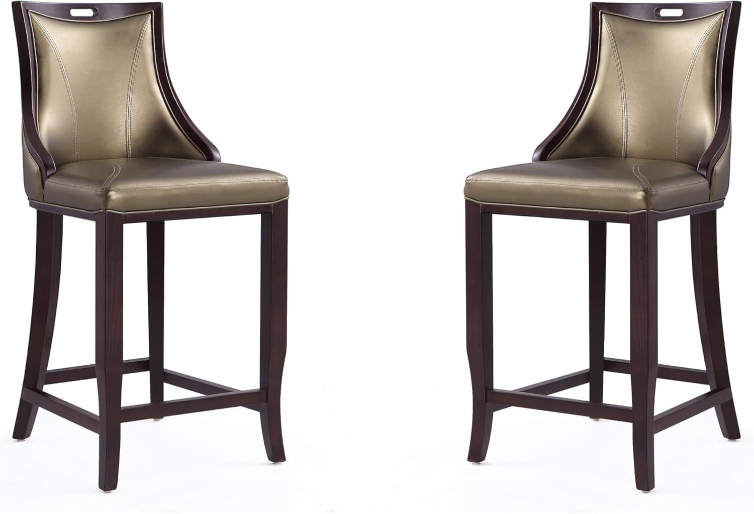 Set of 2 Emperor Upholstered Beech Wood Faux Leather Barstools - Manhattan Comfort