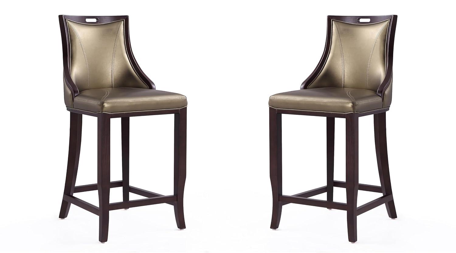 Set of 2 Emperor Upholstered Beech Wood Faux Leather Barstools Bronze - Manhattan Comfort: Semi-Gloss Finish, No Assembly Required