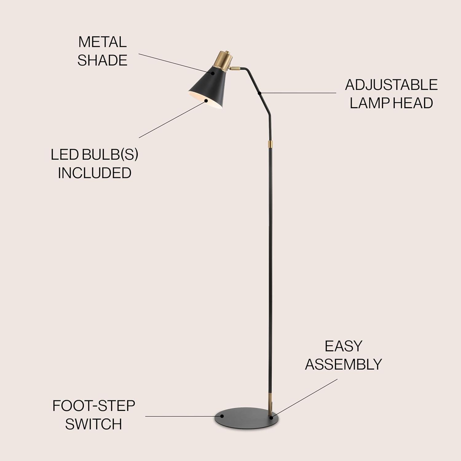 Apollo 61" Modern Metal LED Task Floor Lamp, Black/Brass Gold