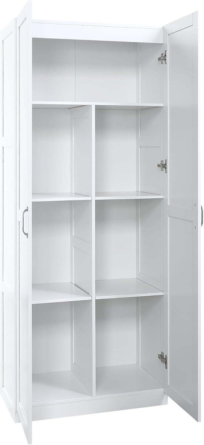 White Matte Freestanding Wardrobe with 7 Shelves