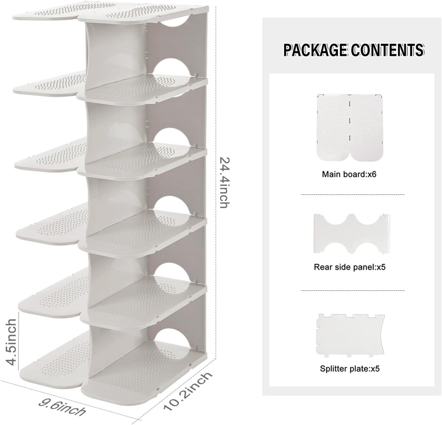 6-Tier White Plastic Stackable Corner Shoe Shelf